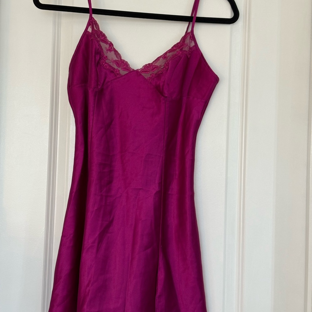 Victoria's Secret Magenta Satin Lace Full Slip Medium Adjustable Strap